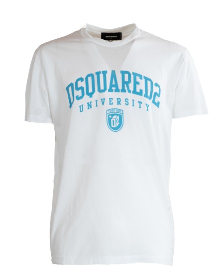 Shop DSQUARED2  T-shirt: Dsquared2 cotton jersey t-shirt.
Regular fit.
Round neck cut.
Short sleeves.
"DSQUARED2 UNIVERSITY" lettering print on the front.
Composition: 100% Cotton.
Made in Romania.. GD1166 S23009-100